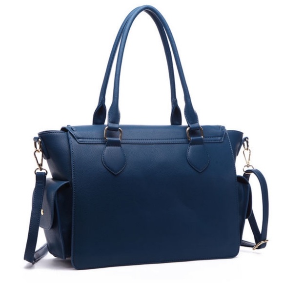- LARGE BLUE SATCHEL BAG VEGAN LEATHER - Picture 2 of 3